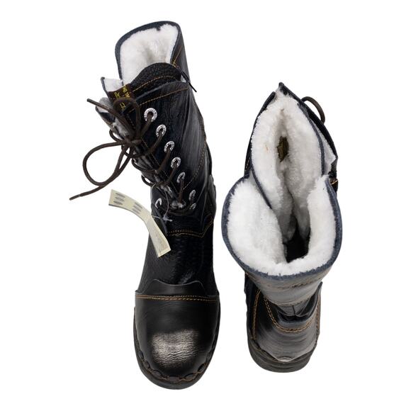 TMA EYES Black Croc Embossed Leather Winter Combat Boots 9.5 Women's - Picture 7 of 13